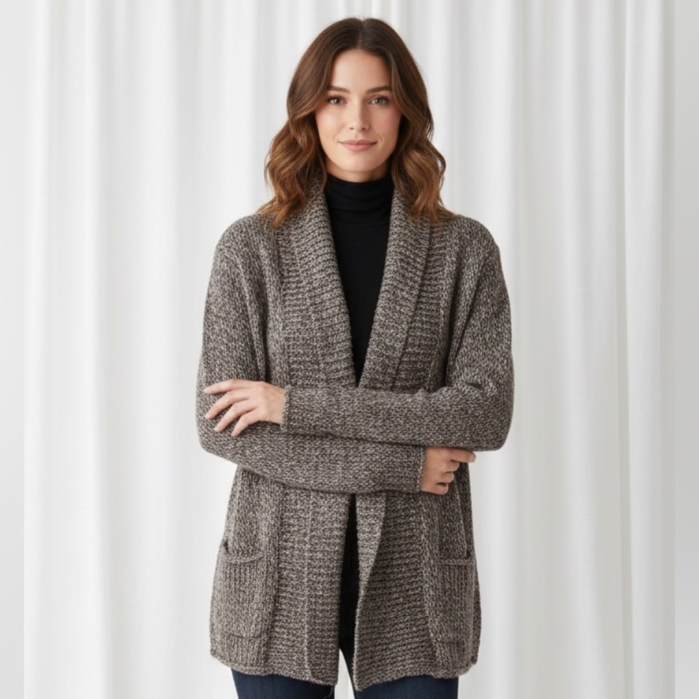 Women’s Brown Open-Knit Cardigan – Lightweight Open-Front Sweater XL